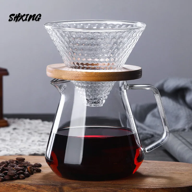 

Strawberry Coffee Pot Style V60 Glass Wooden 700ML/500ML Coffee Dripper and Pot Set for Coffee Filter Reusable Coffee Filters