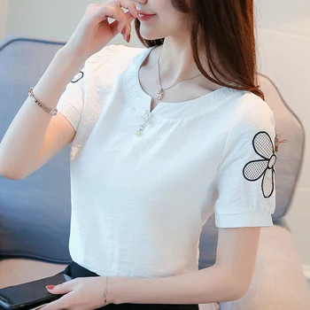 

COIGARSAM Fashion Short Sleeve blouse women New Summer Cotton Linen blusas womens tops and blouses White Pink Blue 8111