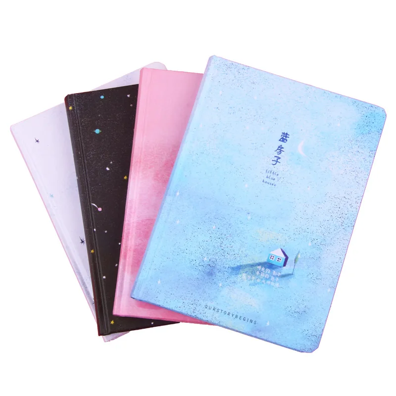 

OUR STORY BEGINS Blue House Series Notebook Color Hardcover Notebook 32K A5 Fresh Beautiful Journal Diary Planner Notepad Book