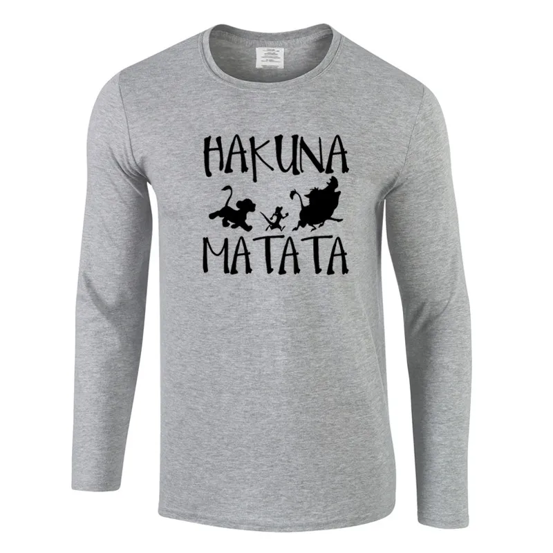 HAKUNA MATATA, Король Лев, Simba, мужские футболки размера плюс, Длинные мужские футболки, осенние мужские футболки с длинным рукавом, мужские футболки - Цвет: gray
