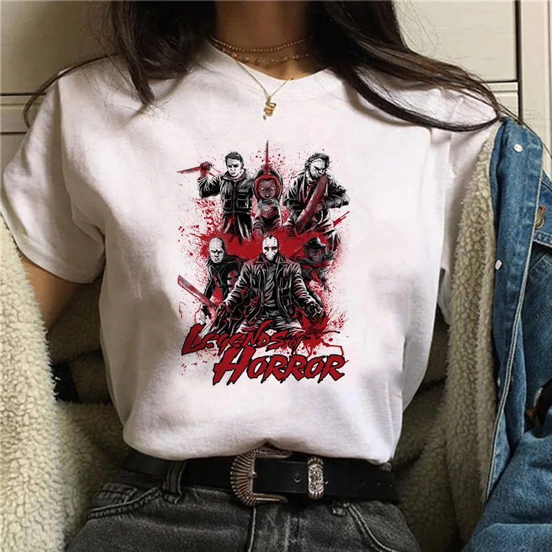 Странные Вещи Pennywise Майкл Майерс Джейсон Voorhees Хэллоуин ужас Ouija Ropa Camiseta Das Mulheres Футболка Топ Haut Femme