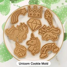 Cartoon Cookie Mold Cute Pony Rainbow Crown Shape 3d Pressure Cutting Cookie Cutter DIY Kitchen Baking Cake Fondant Making Mold