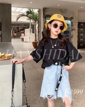 

Children's wear in summer 2020 new girl's pants decorated with perforated belt