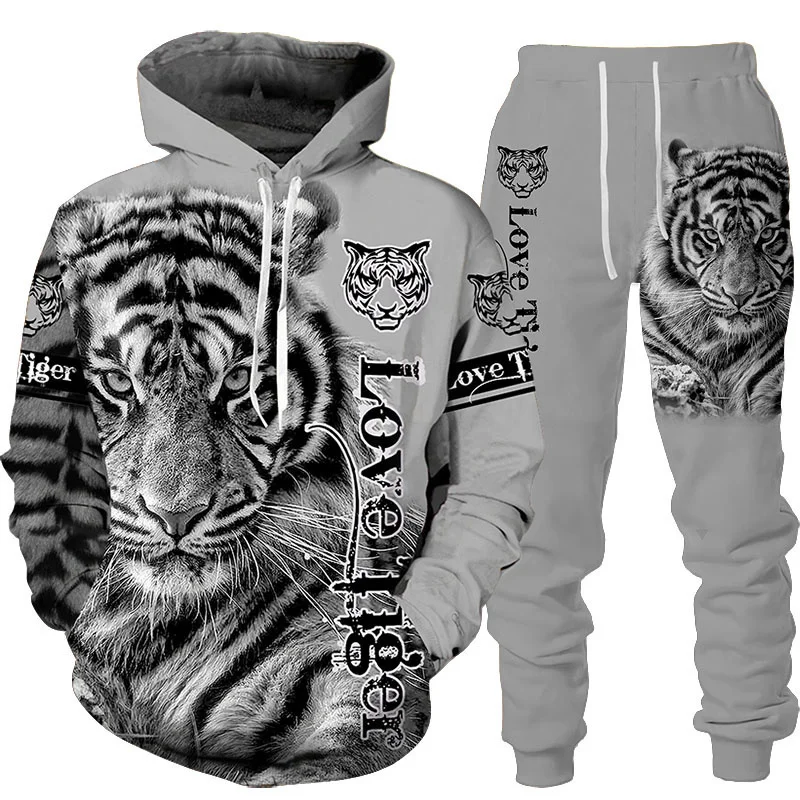 New Animal 3D Tiger PrintFAKUNTN ed Hoodie + Pants Suit Cool Men/Women 2 Pcs Sportwear Tracksuit Set Autumn And Winter Men's | Мужская