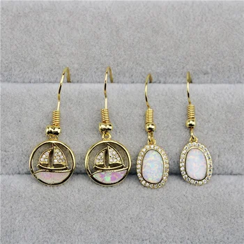 

33mm 5pair/lot fashion cz charm jewelry earrings, opal jewelry custom earrings female .cz charm jewelry accessories