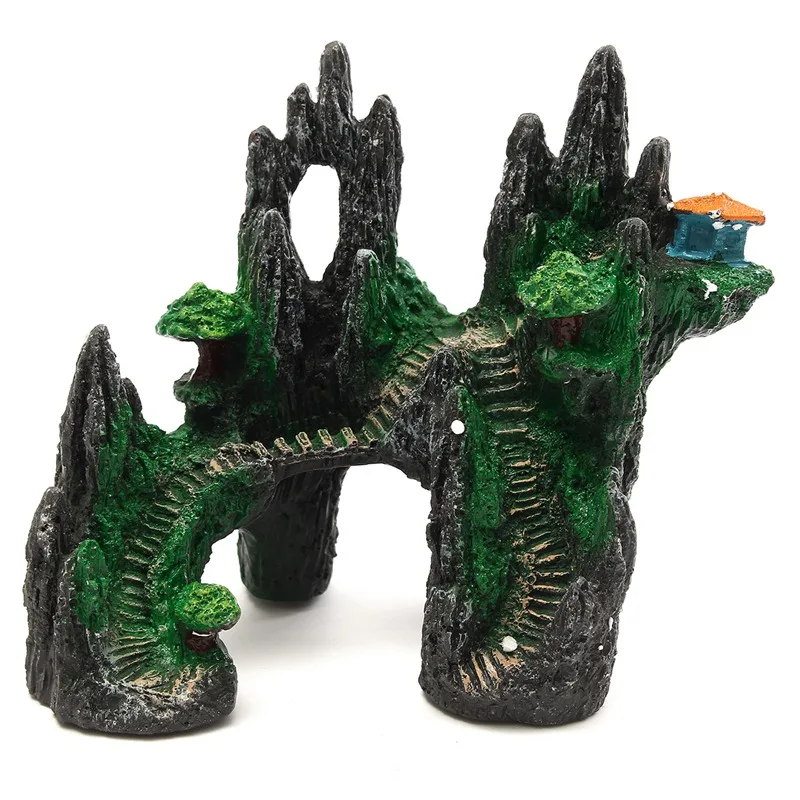 

Mountain Rockery Pavilion House Cave Bridge Moss Tree for Aquarium Fish Tank Miniatures Landscape Resin Ornament Decor
