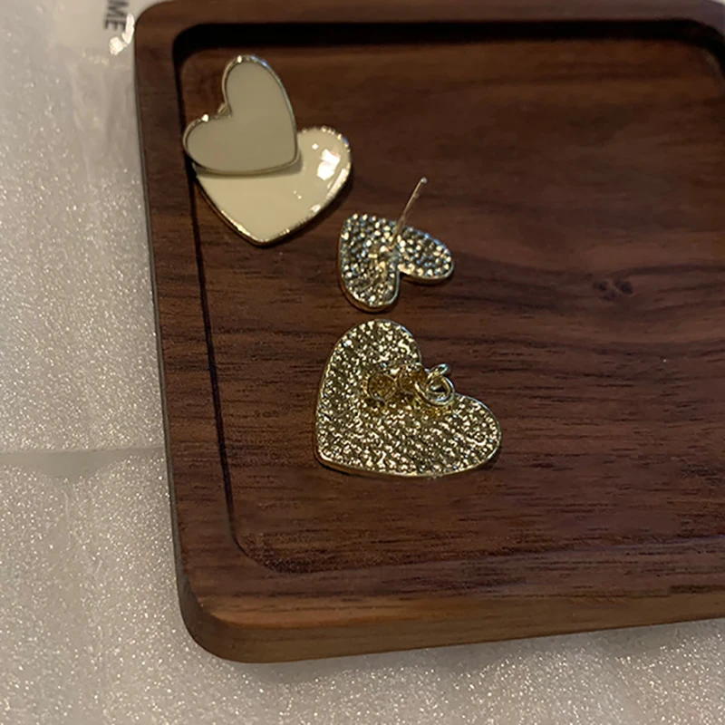 2020 New Fashion Korean Drop Earrings For Women White Enamel Double Heart Korean Jewelry Female Earring Girls Gift