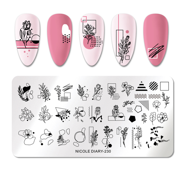 DIARY Line Flower Nail Stamping Plates Chinese Style Letter Pattern Nail Art Stamp Templates Face Leaf Printing Stencil