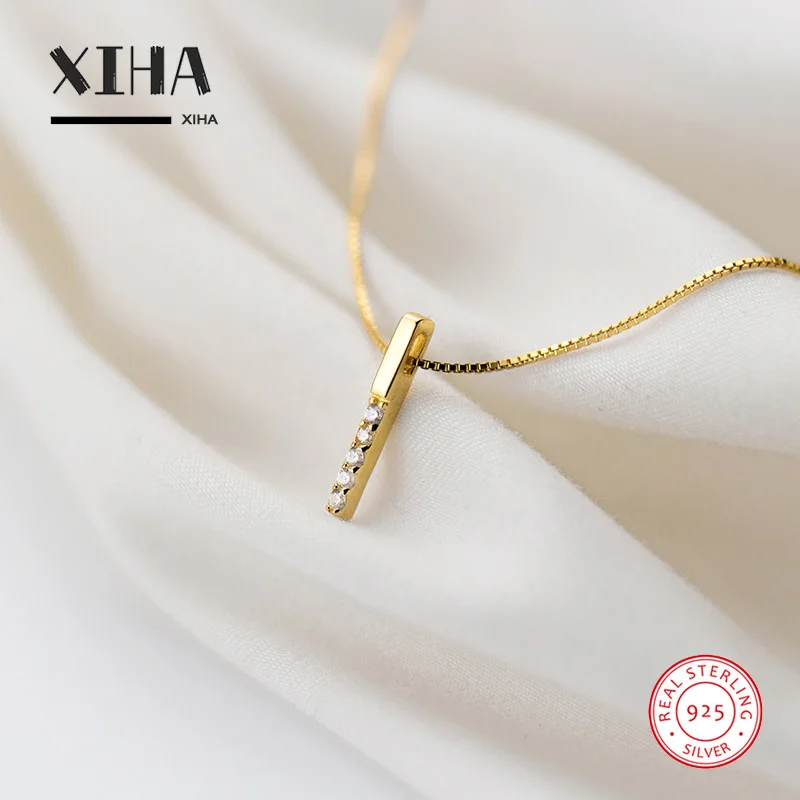 

Personalized 3D Vertical Bar Necklace Pendant for Women Cute 925 Sterling Silver Crystal Zirconia Choker Necklaces for Girls Kid