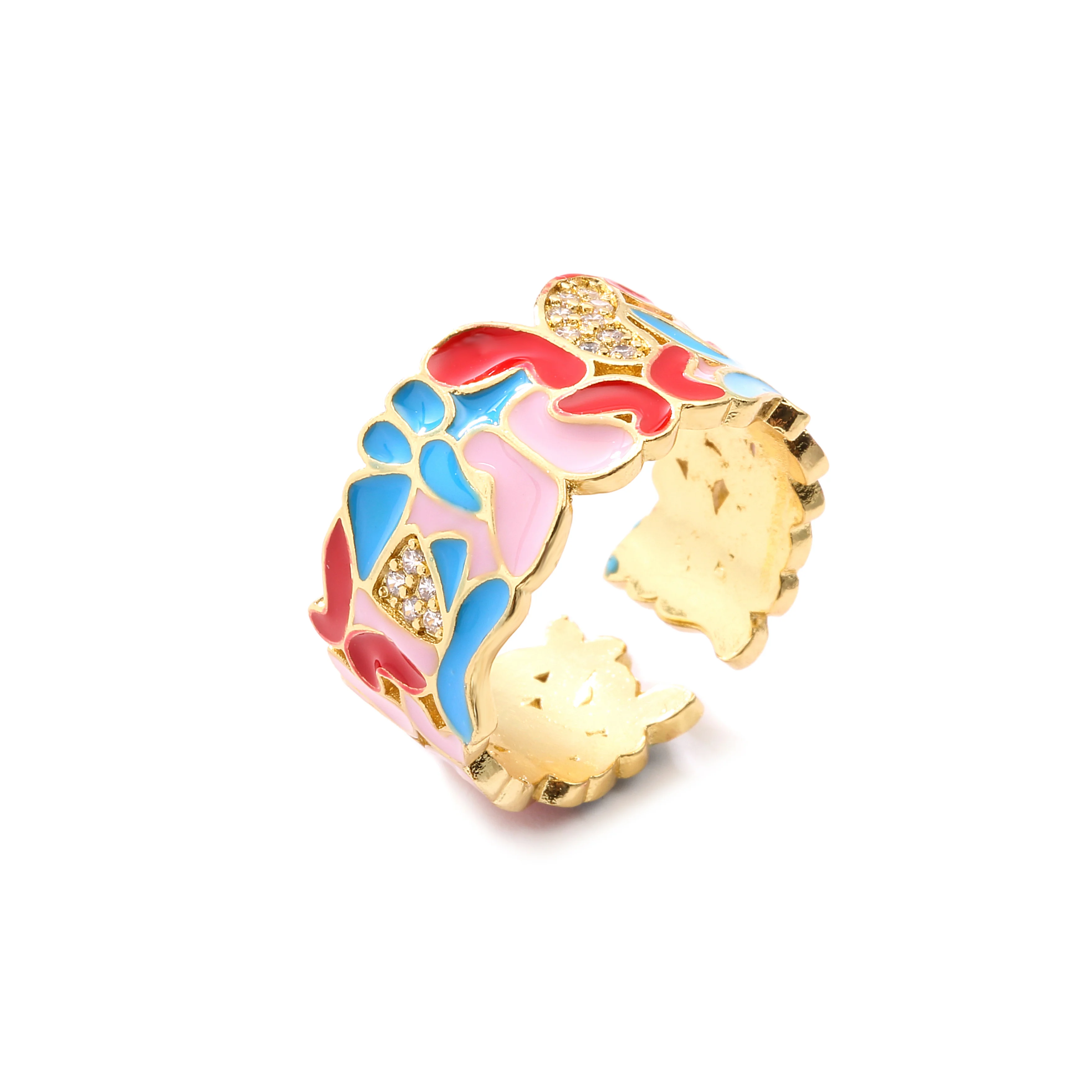 bague géométrique fleur papillon, bague colorée pour femmes, anneau rond, bijoux de fête en émail