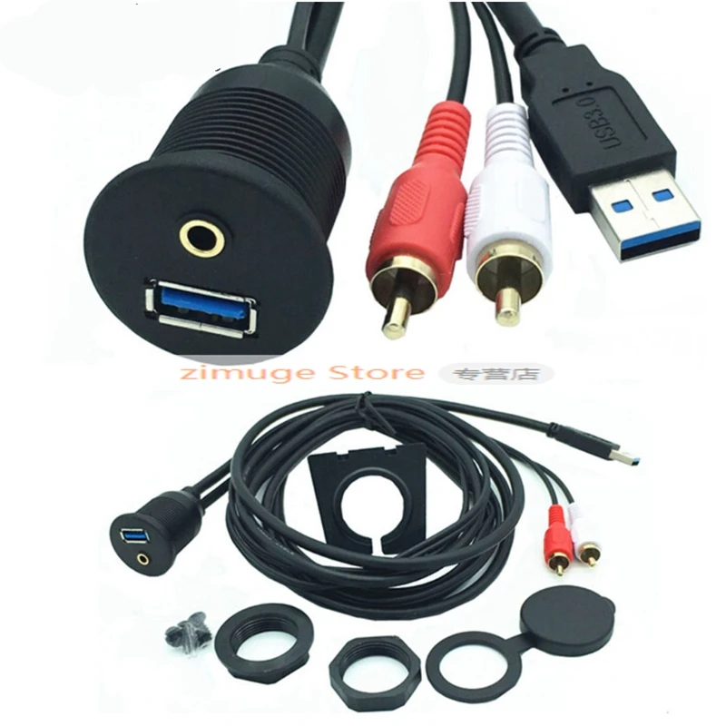 Автомобильный аудио-кабель для подключения данных USB3.0 и 2 RCA штекер USB3.0 и аудио Женский AUX кабель-удлинитель