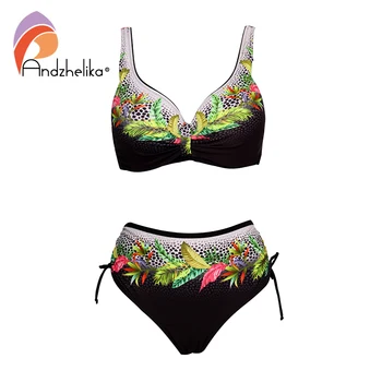 Image of Andzhelika Floral High-waisted Bikini Sets Sexy Push Up Swimsuit  Summer Two Pieces Swimwear Women Plus Size Bathing Suits
