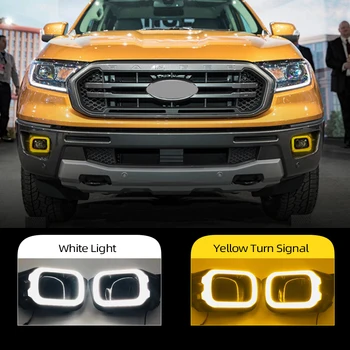 

For Ford Ranger 2019 2020 12V LED Car DRL Daytime Running Light fog lamp driving light with Turning Yellow Signal style Relay