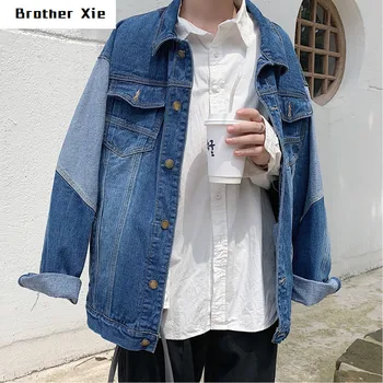 

Autumn New Denim Jacket Men Fashion Wash Color Cartoon Print Casual Denim Jacket Man Streetwear Hip Hop Loose Bomber Jacket