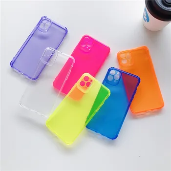 

200pcs Neon Fluorescent Color Phone Cases For iphone 11 Pro Max XR X XS Max 7 8 8plus Back Cover Fashion Transparent Soft Case