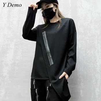 

New Autumn Warm Asymmetric Zipper Sweatshirt O-neck Long Sleeve Black Fleece