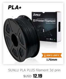 SUNLU PLA/PLA плюс 3D-принтеры нити 1,75 мм 1 кг/2.2lb катушки черный принтер PLA