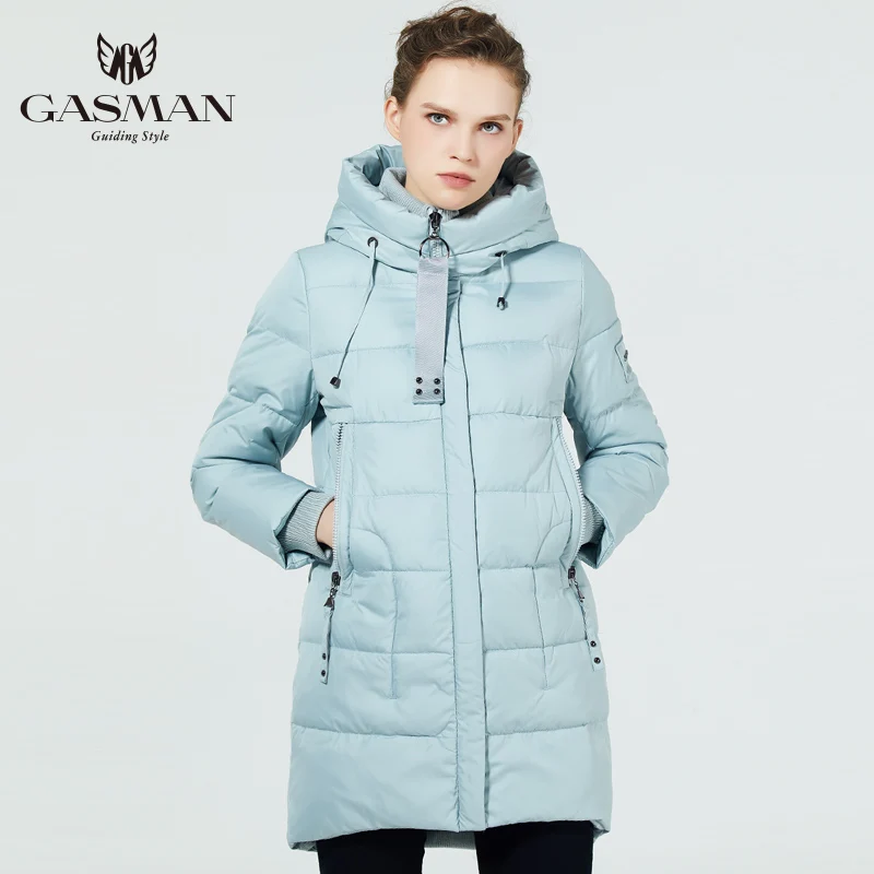 GASMAN 2019 пальто зимнее женское средней длины пуховик на зиму для женщин с капюшоном