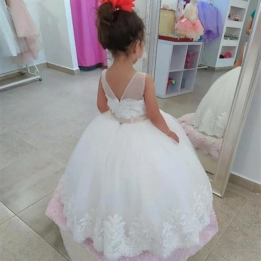 

Lace Flower Girl Dresses for Weddings Jewel Neckline Custom Made Girls Pageant Gowns A-line Kid Birthday Party Wears