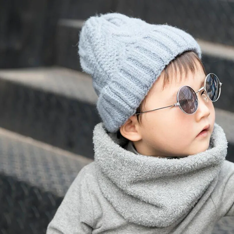 

Hot Cute Cotton Winter Baby Neck Ring Scarf Children's Girls Boys Knitted Wool Warm Scarves For Kids Solid Color Warm Snood