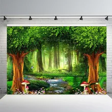 Фон для фотосъемки со сказочным ворсом лесом фон для фотосъемки с зеленым деревом Виниловый фон для фотосъемки реквизит