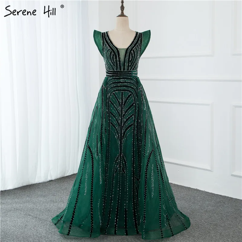 long evening dress Dubai Deep-V Crystal Sexy Luxury Formal Gowns 2021 Sleeveless Heavy Beading Evening Dresses Design Serene Hill LA70198 black formal gown