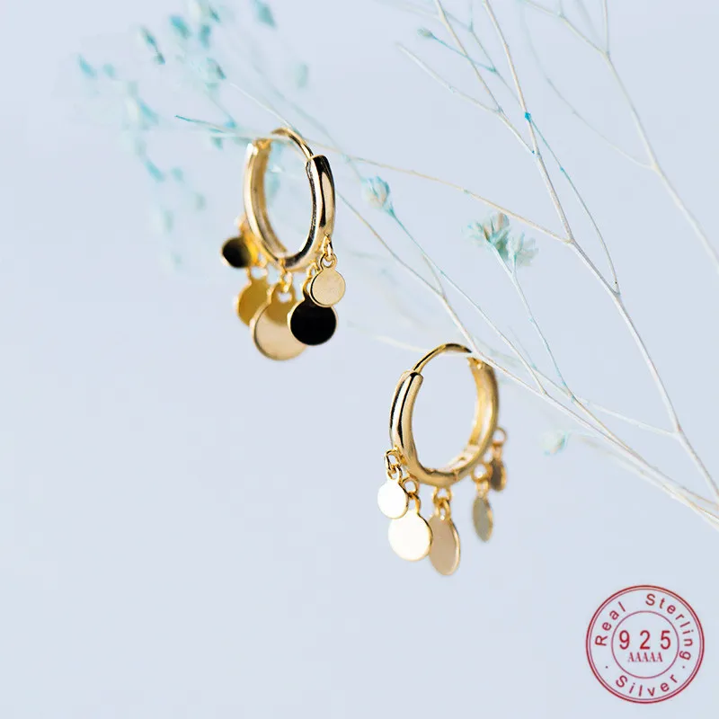 WANTME 100%  라운드 작은 디스크 태슬 펜던트 스터드 귀걸이, 여성 파티 데일리 웨어 쥬얼리, 핫 세일