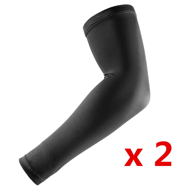 1 pair Black Компрессионные нарукавники для тренажерного зала, нарукавники для бега, нарукавники для баскетбола, налокотники для фитнеса, велоспорта, защита от солнца и УФ-излучения - Цвет: 1 pair Black