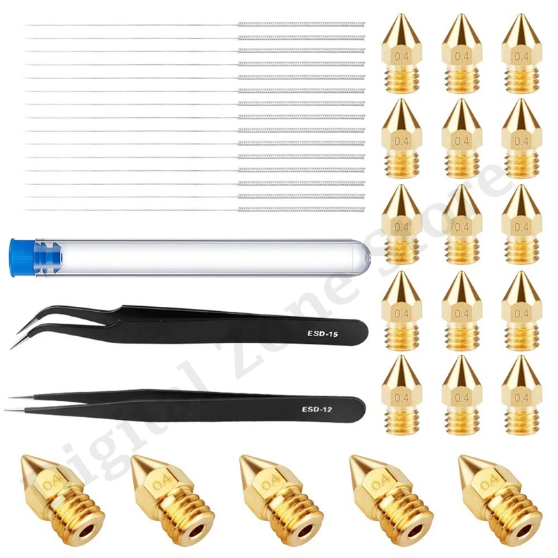 3D Printer Cleaning Tool Kit - 20Pcs Nozzle 0.4mm MK8 + 15Pcs Needles 2*Tweezers for Makerbot Creality CR-10 | Компьютеры и офис