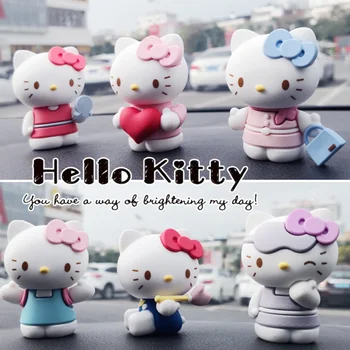 

5.5cm Hello Kitty Huit 6PC/Set KT Cartoon Toy Model Lovely Home Furnishing Doll Car Center Console Decorations Doll Girl Gifts