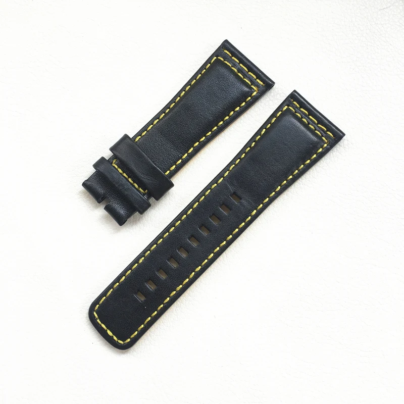 Black3 no buckle 28 мм* 24 мм из мягкой телячьей кожи коричневый черный с белыми желтыми стежками браслет ремешок для часов Ремешок для семи пятниц браслет - Цвет ремешка: Black3 no buckle
