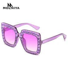 

MOLNIYA Shining Diamond Sunglasses Women Brand Design Flash Square Shades Female Mirror Sun Glasses Oculos Lunette