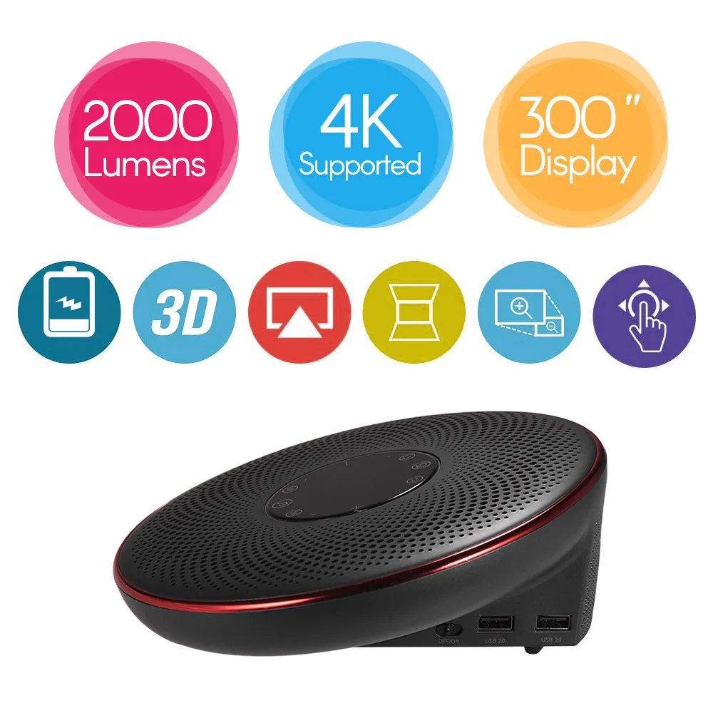 

Mini DLP Projector 3D Dual HiFi Speaker 2000 Lumen 4K Resolution Supported for Android 6.0 System BT Dual-Band WIFI Connection