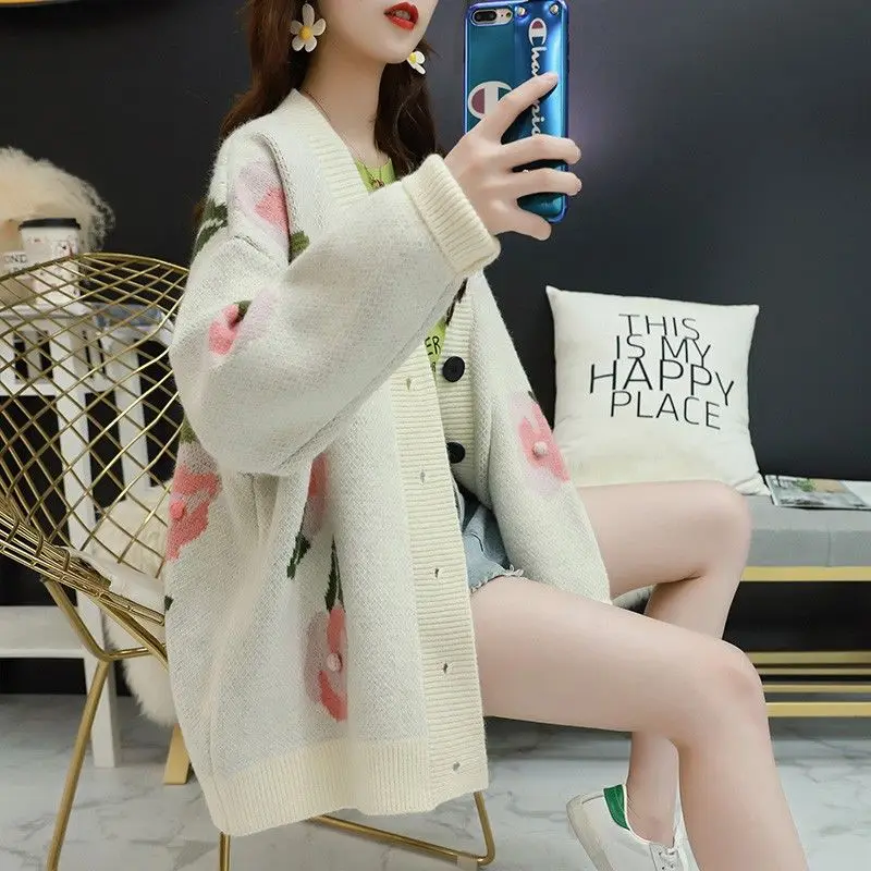 Autumn And Winter Sweater Cardigan Female Loose Very Fairy Coat 2021 New Korean Version Of Lazy Wind Knitted Jacket |