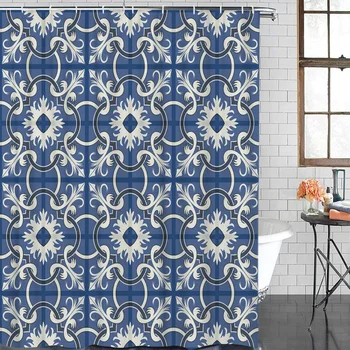 

Blue Bouquet Flower Square Plaid Shower Curtain Waterproof Bathroom Shower Curtain With Hook Accessory Bathroom Accessories