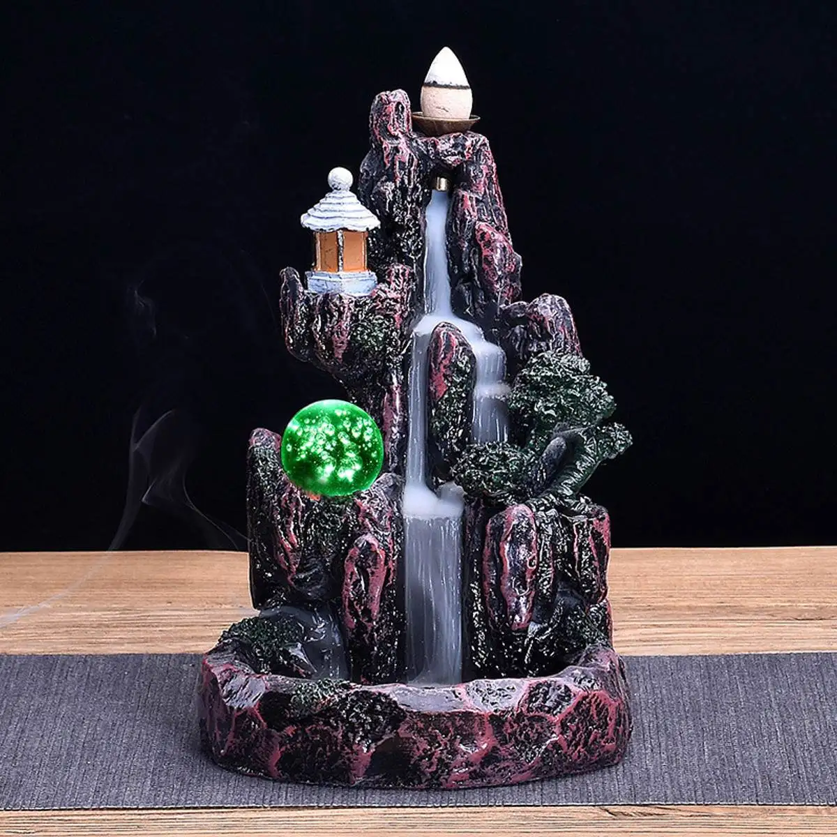 

LED Waterfall Backflow Ceramic Incense Burner Glowing Ball Home Incense Holder Table Ornament