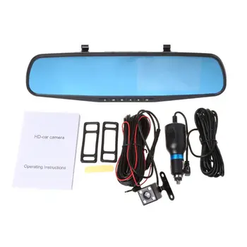 

4.3'' 1080P Dual Lens Car Auto DVR Mirror Dash Cam Recorder+Rear View Camera Kit E7CA
