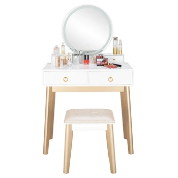 

Bedroom Light Luxury Real Wood Dressing Table Simple Makeup Table With Lamp Three Color Adjustable