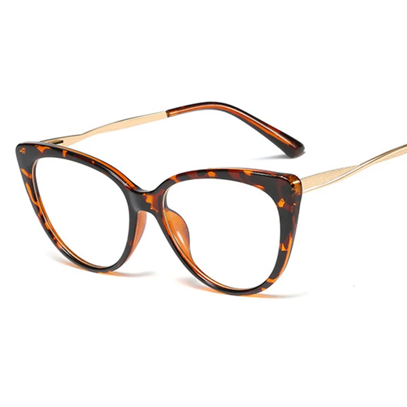 Популярные Стильные Простые очки в оправе кошачьи женские очки прозрачные оптические черные женские очки подарок на день рождения - Цвет оправы: C2 Leopard Clear