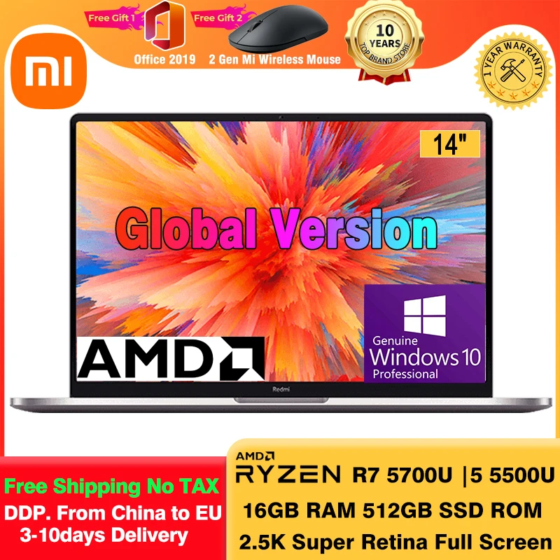 Ноутбук Xiaomi Mi RedmiBook Pro 14 ноутбуки 2021 AMD Ryzen 7 5700U / R5 5500U 16 Гб ОЗУ 512 SSD ПЗУ дюймов