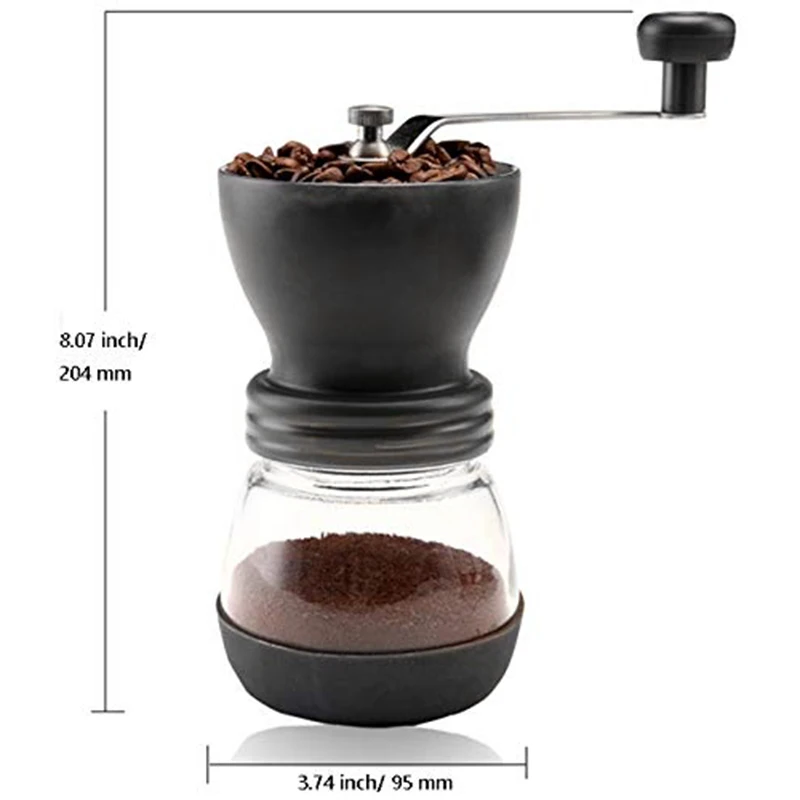 Ручная кофемолка с керамическими заусенцами, кофейный контейнер с ручкой из нержавеющей стали и силиконовой бухтой
