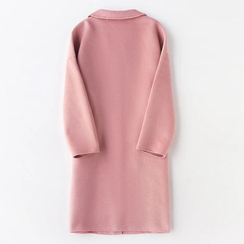 D-one New Thin Wool Blend Coat Women Long Sleeve Turn-down Collar Outwear Jacket Casual Solid Autumn Winter Overcoat D141