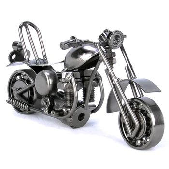 

Vintage Metal Motorbike Decor Motorcycle Model Figurine Iron Motorbike Welding Crafts Home Office Decoration - Black silver