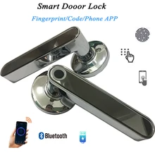 Fechadura da porta de impressão digital lidar com código bluetooth ios android telefone um tempo desbloquear registro porta de madeira fechadura eletrônica