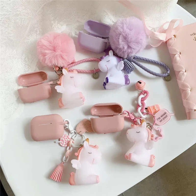 AirPods case Cartoon with keychain unicorn Accessories Silicone case fashion cute For Air pods 2  Protective Cover