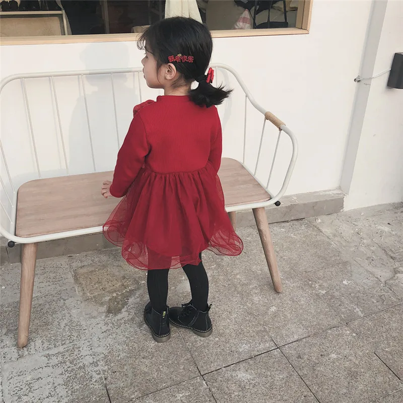 Cute Princess Lace Dress for Autumn Children Wedding Party vestidos Clothes Fur Kids Dresses for Girls Winter Ball-Gown Clothing