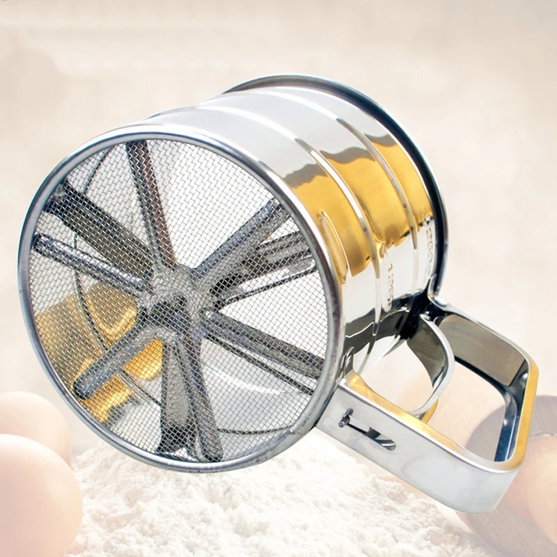 Stainless Steel Shaker Sieve Cup Mesh Crank Flour Sifter With Measuring Scale For Flour Icing Sugar