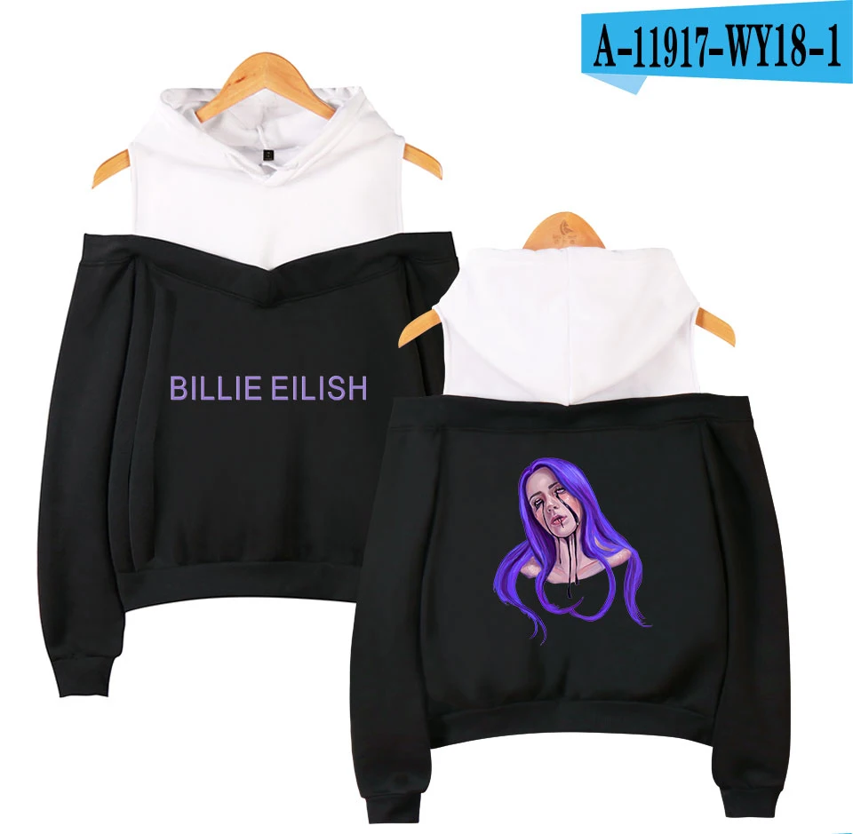 Billie Eilish 2D принт повседневные толстовки с открытыми плечами толстовка популярные модные удобные уличные женские сексуальные толстовки для женщин - Цвет: black