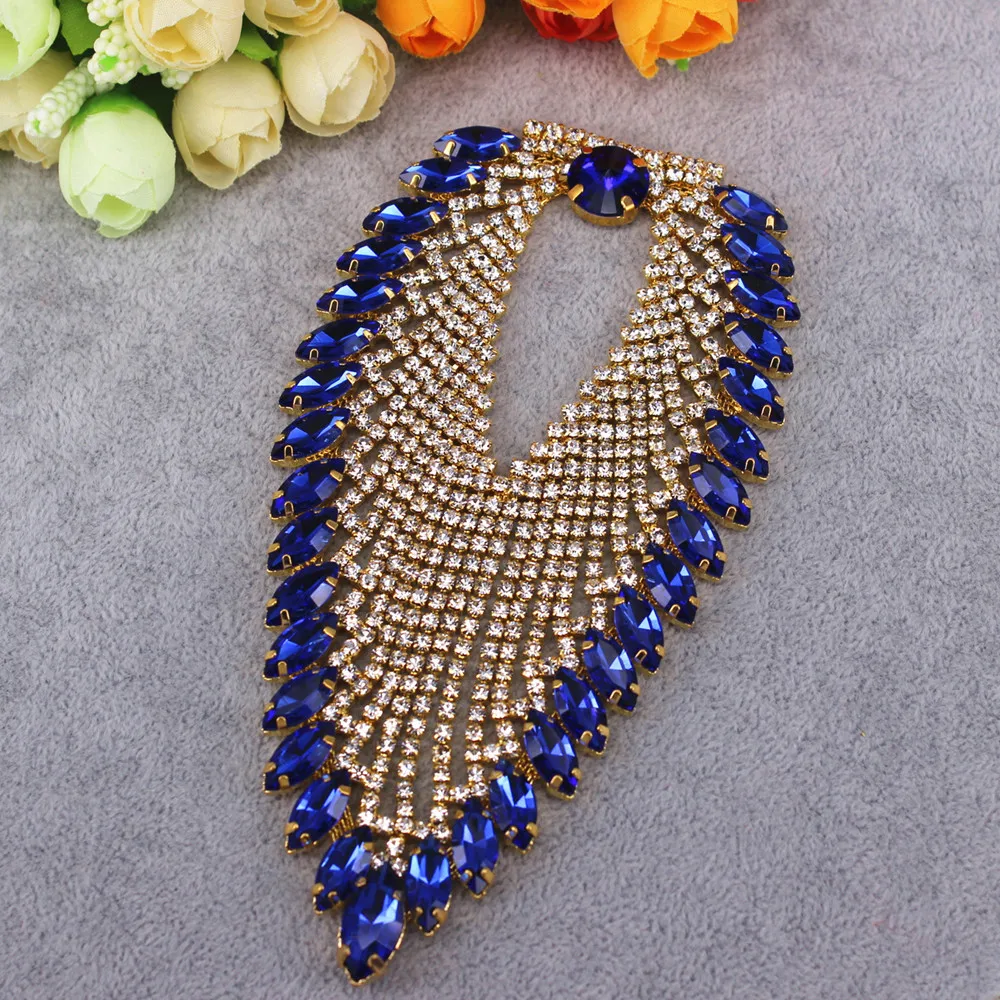 blue 14,3X8 см 1 шт. Швейные Свадебные платья Декоративные Зеленые AB с кисточкой-сердцем стразы аппликация - Цвет: blue