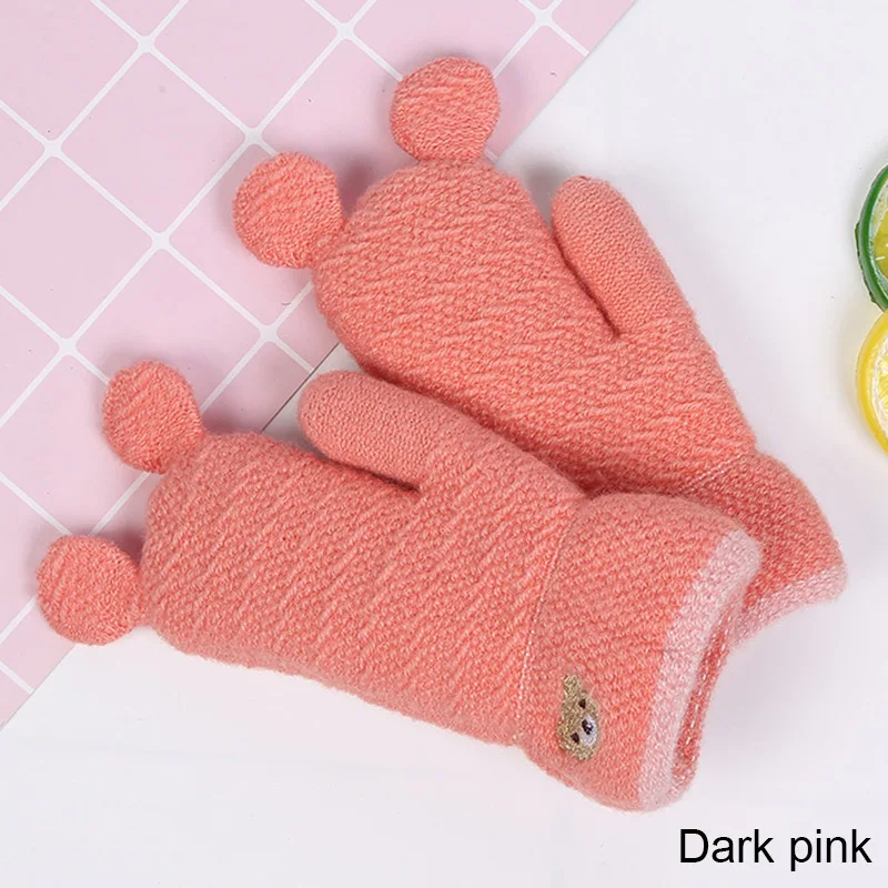 Evrfelan/модные детские зимние перчатки, вязаные Хлопковые варежки, красивые разноцветные зимние перчатки и варежки с рисунком для мальчиков и девочек - Цвет: dark pink